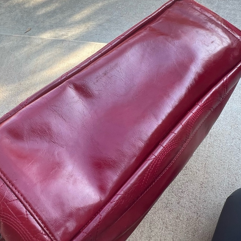 COACH Signature Embossed Patent Red Leather Laptop Diaper Tote Bag XL - Picture 6 of 14